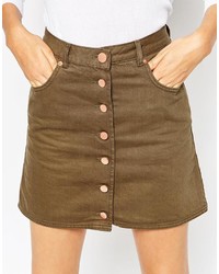 Asos Collection Denim Dolly Aline Button Through Mini Skirt In Sage Green