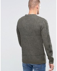 Blend of America Blend Crew Slim Heavy Knit Sweater Cable Top Ivy Green