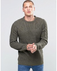 Blend of America Blend Crew Slim Heavy Knit Sweater Cable Top Ivy Green