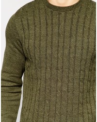 Asos Brand Cable Knit Sweater In Khaki
