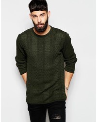 Asos Brand Cable Knit Sweater With Rolled Edges