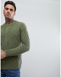 Bershka Cable Knit Jumper In Olive Green
