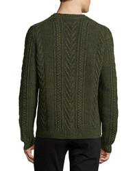 Vince Marled Cable Knit Crewneck Sweater Green