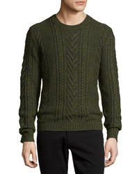 Vince Marled Cable Knit Crewneck Sweater Green
