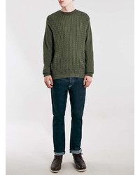 Topman Olive Cable Knit Sweater