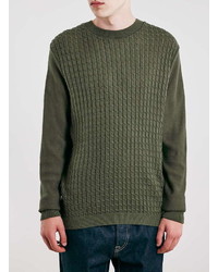 Topman Olive Cable Knit Sweater