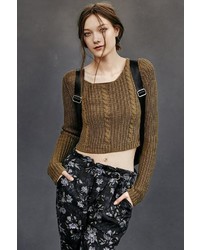 Unif X Uo Cropped Cable Knit Sweater