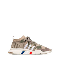 adidas Khaki Green And Beige Camouflage Eqt Support Primeknit Sneakers