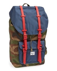 Herschel Supply Co. Little America Backpack Woodland Camo Navy Red One Size