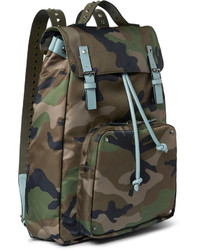Valentino Leather Trimmed Camouflage Print Canvas Backpack