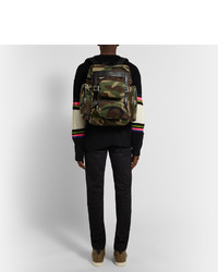Saint Laurent Leather Trimmed Camouflage Print Canvas Backpack