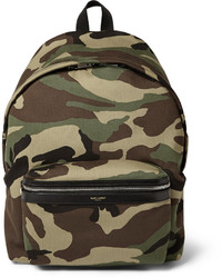 Saint Laurent Leather Trimmed Camouflage Print Canvas Backpack