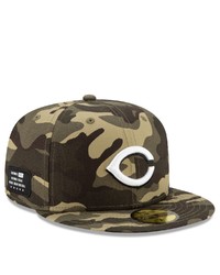 New Era Camo Cincinnati Reds 2021 Armed Forces Day On Field 59fifty Fitted Hat