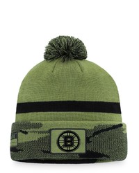 FANATICS Branded Camo Boston Bruins Military Appreciation Cuffed Knit Hat With Pom At Nordstrom