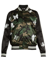 Valentino Camouflage Print Satin Bomber Jacket