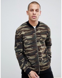 ASOS DESIGN Jersey Bomber Jacket In Camo With Ma1 Pocket