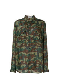 Olive Camouflage Button Down Blouse