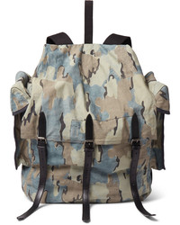 Dries Van Noten Leather Trimmed Camouflage Print Canvas Backpack