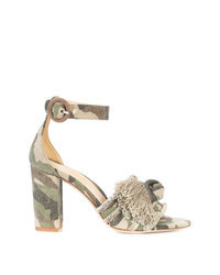 Olive Camouflage Canvas Heeled Sandals