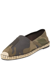 Valentino Camouflage Canvas Slip On Loafer Green