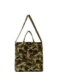 Comme des Garcons Homme Beige And Green Cotton Canvas Tote