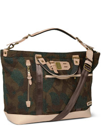 MASTERPIECE Master Piece Leather Trimmed Camouflage Wool Blend Tote Bag