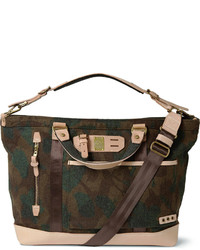 MASTERPIECE Master Piece Leather Trimmed Camouflage Wool Blend Tote Bag