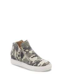 Olive Camouflage Canvas Wedge Sneakers