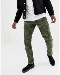 Abercrombie & Fitch Camo Print Cargo Trousers Slim Fit In Green