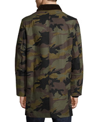 Valentino Snap Front Camouflage Long Coat Army