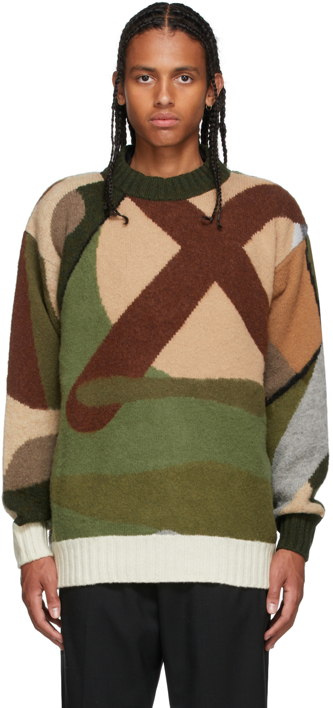 Sacai Green Kaws Edition Intarsia Camo Sweater, $1,215 | SSENSE | Lookastic