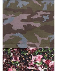 Nobrand Camouflage And Floral Print Extended Hem T Shirt