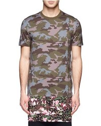 Nobrand Camouflage And Floral Print Extended Hem T Shirt