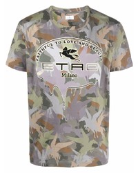 Etro Camouflage Monogram Logo Print T Shirt