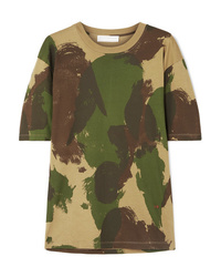 Victoria Beckham Camouflage Print Cotton Jersey T Shirt