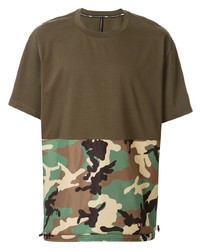 Blackbarrett Camouflage Print Panelled T Shirt