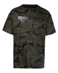 Palm Angels Camouflage Print Rhinestone Logo T Shirt