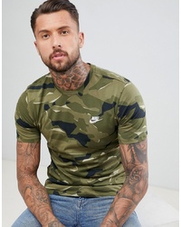 Nike T Shirt In Camo Print In Green Aj6631 209