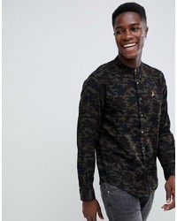 Olive Camouflage Flannel Long Sleeve Shirt