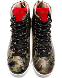 Dolce & Gabbana Green Camo Leather High Top Sneakers