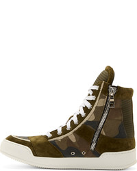 Balmain Khaki Camo High Top Sneakers