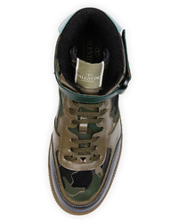 Valentino Rockstud Camo High Top Sneaker Army Green