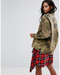 Reclaimed Vintage Revived Festival Camo Military Jacket With Rhinestone Fish Patches
