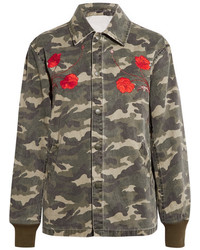 Opening Ceremony Tigers Coach Appliqud Camouflage Print Cotton Canvas Jacket Army Green