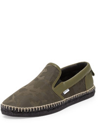 Olive Camouflage Leather Slip-on Sneakers