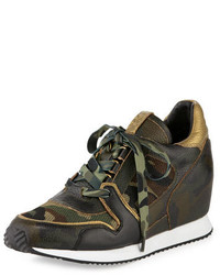 Olive Camouflage Leather Wedge Sneakers