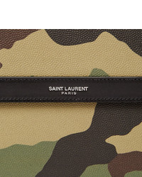 Saint Laurent Camouflage Print Pebble Grain Leather Pouch