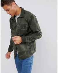 Abercrombie & Fitch Camo Print Military Overshirt In Green