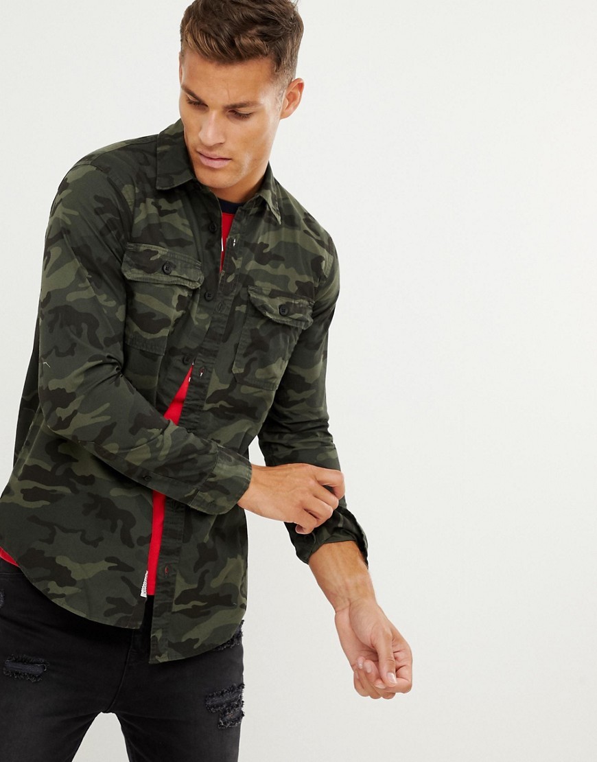 Hollister Twill Camo Print Overshirt In Green, $44 | Asos | Lookastic