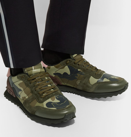 Kast Uitvoerbaar vervoer Valentino Garavani Rockrunner Camouflage Print Canvas Leather And Suede  Sneakers, $671 | MR PORTER | Lookastic